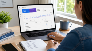 Beginner blogger checking Google Search Console dashboard in 2026